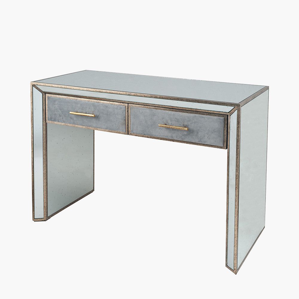 Brindisi Grey Velvet, Antique Metal and Mirror Console Table - Cusack Lighting