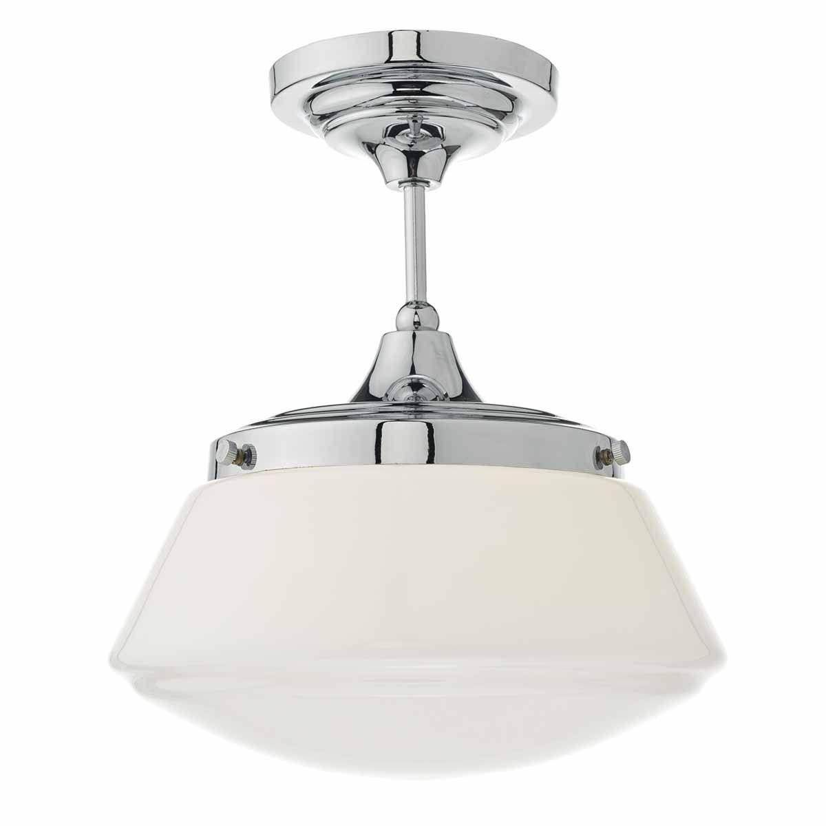 Dar Caden 1 Light Semi Flush Ceiling Light -  Polished Chrome/Antique Brass & Opal Glass IP44