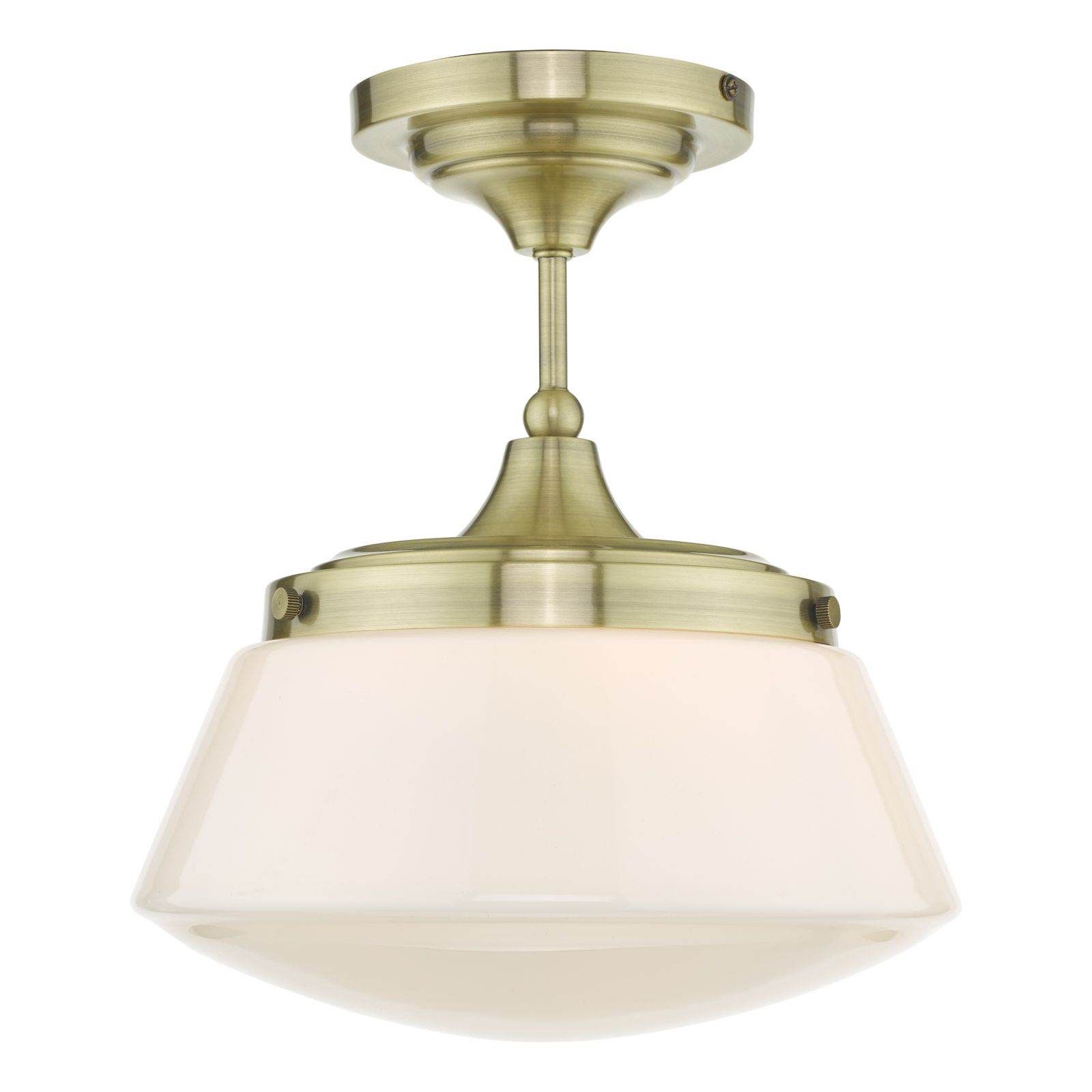 Dar Caden 1 Light Semi Flush Ceiling Light - Antique Brass & Opal Glass IP44