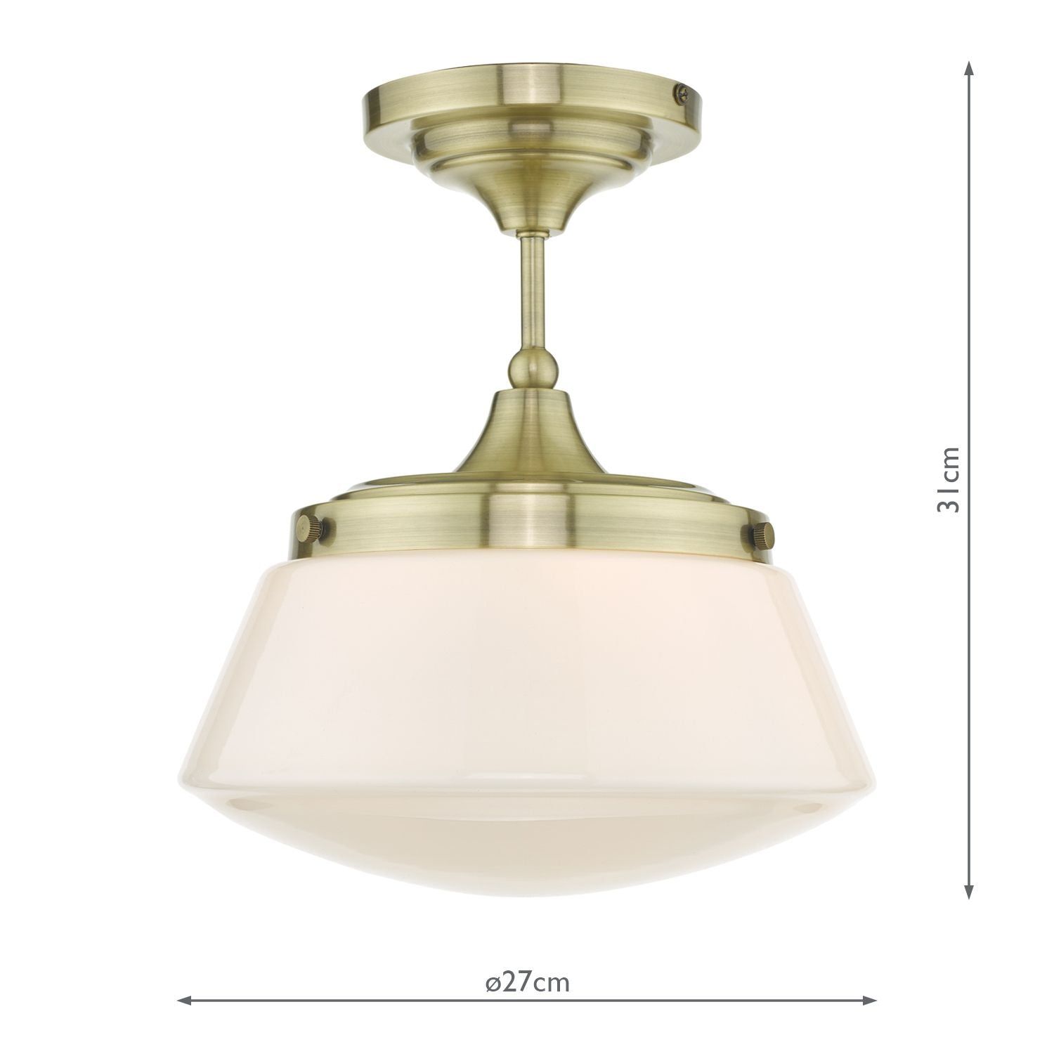 Dar Caden 1 Light Semi Flush Ceiling Light - Antique Brass & Opal Glass IP44