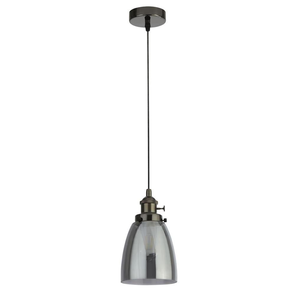 Camden Pendant - Black Chrome Metal & Smoked Glass