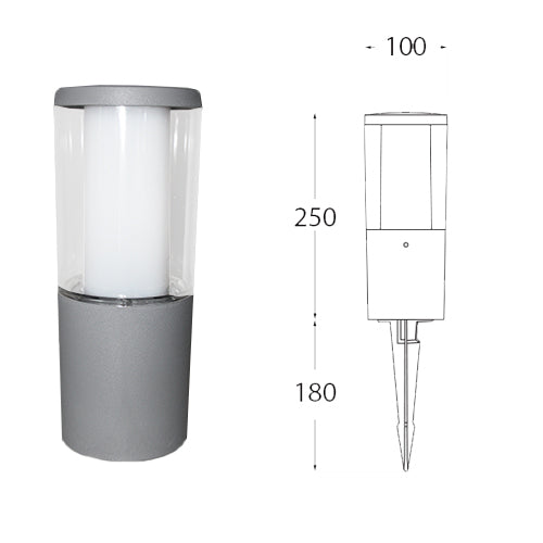 Carlo 250 mm Grey/Black Clear LED 3.5W CCT Bollard Spike Light