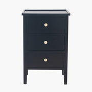 Chelmsford Pine Wood 3 Drawer Bedside Unit- Satin Black Finish