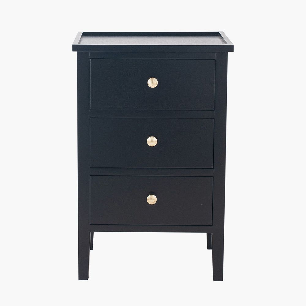 Chelmsford Pine Wood 3 Drawer Bedside Unit- Satin Black Finish