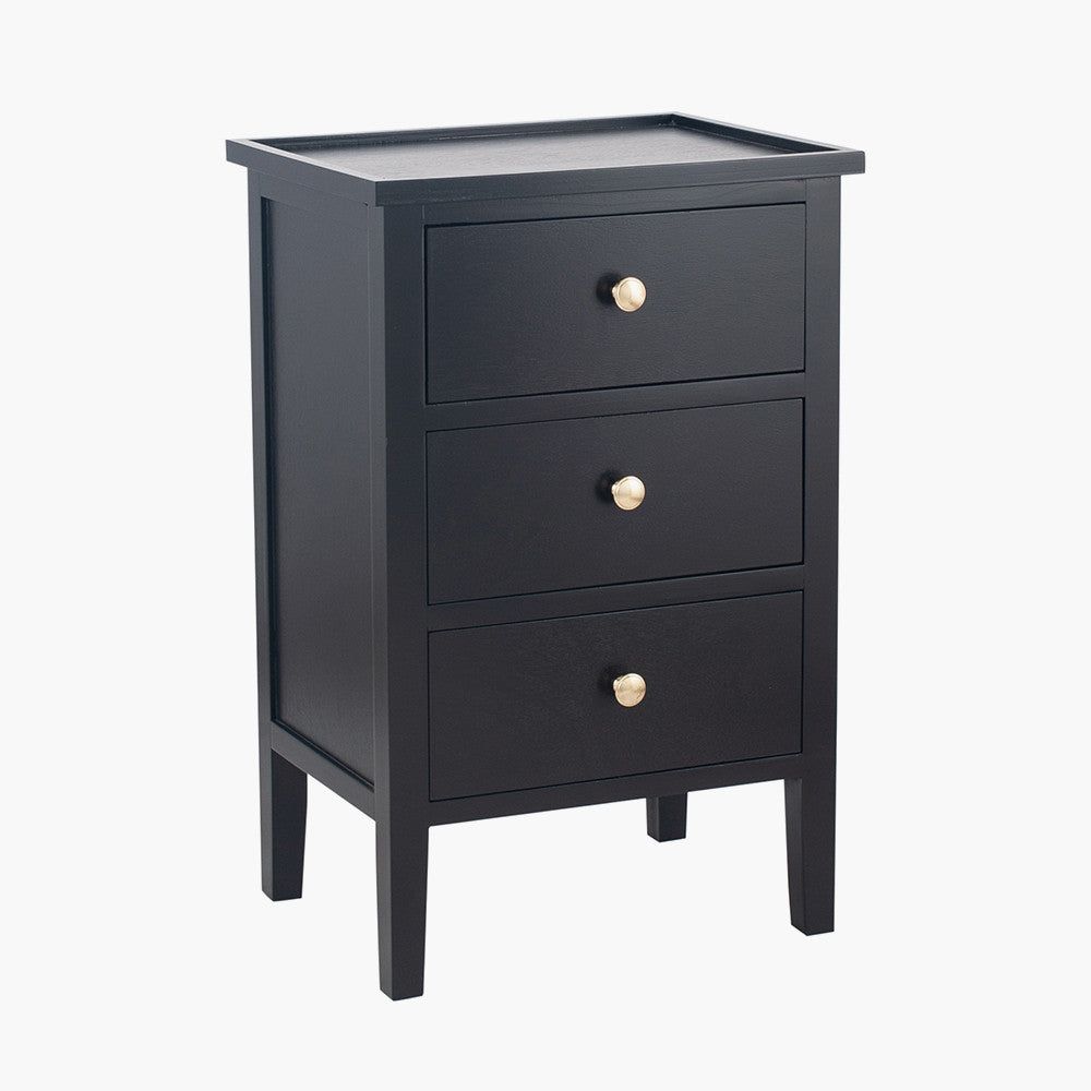 Chelmsford Pine Wood 3 Drawer Bedside Unit- Satin Black Finish
