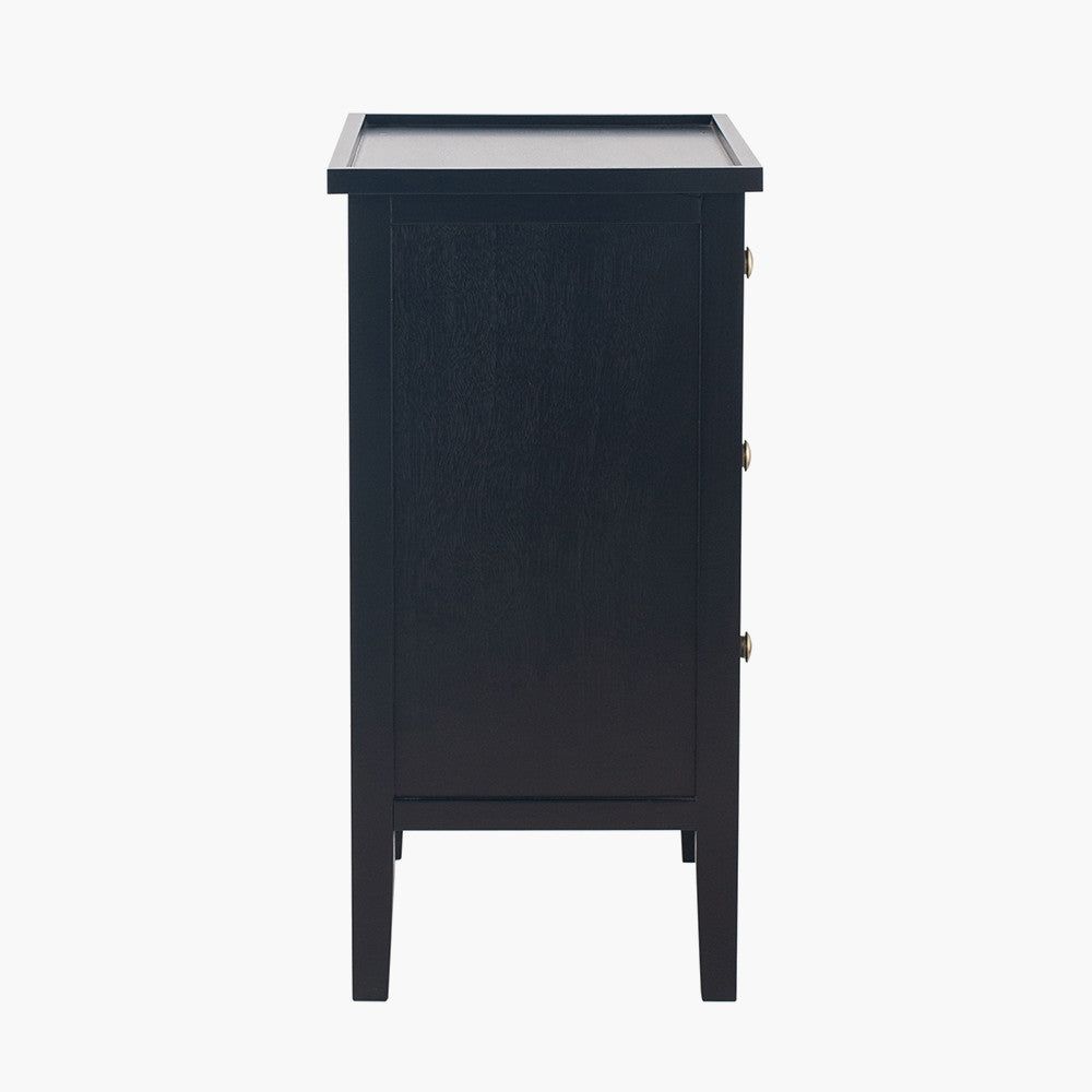 Chelmsford Pine Wood 3 Drawer Bedside Unit- Satin Black Finish