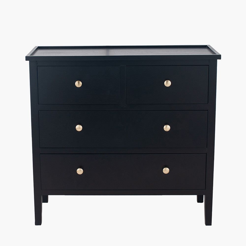 Chelmsford Pine Wood 4 Drawer Unit - Satin Black Finish