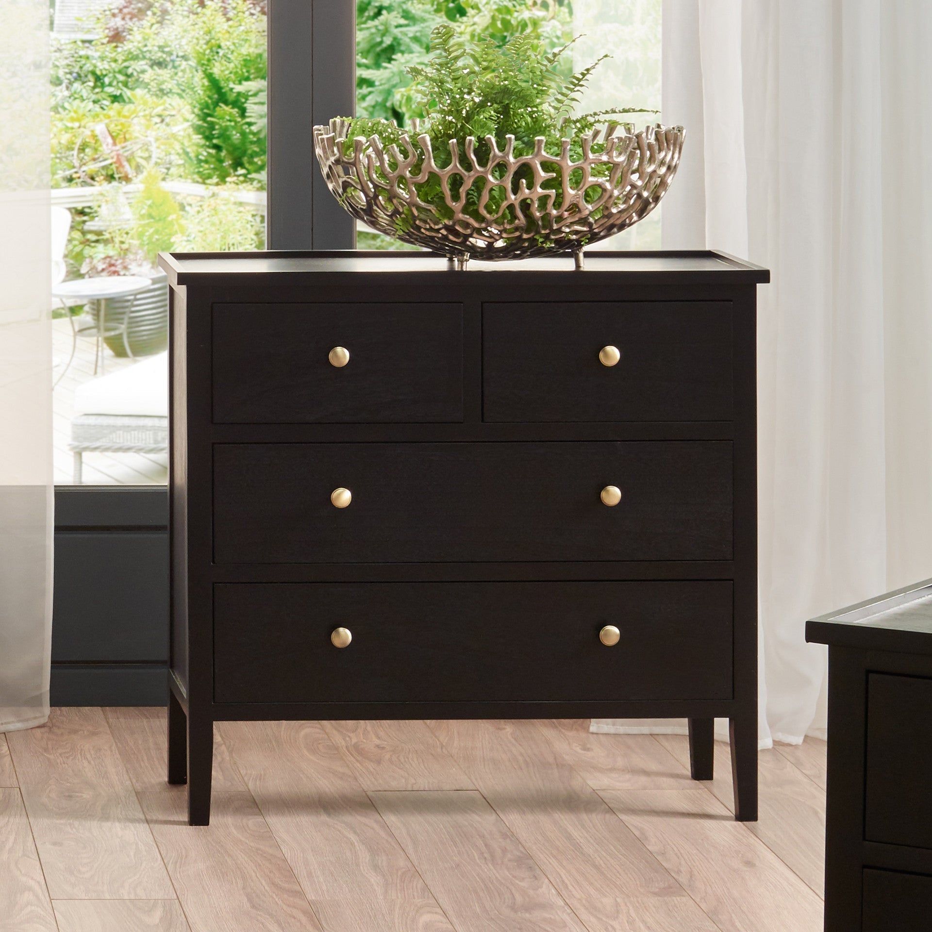 Chelmsford Pine Wood 4 Drawer Unit - Satin Black Finish