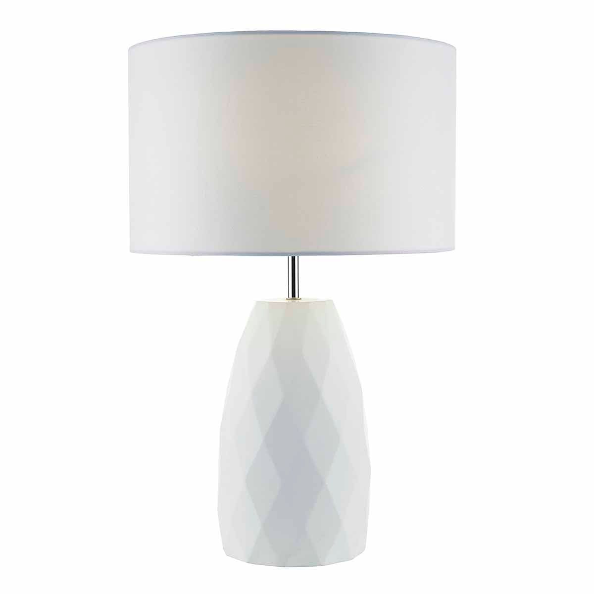 Dar Ciara Table Lamp White Base c/w White Linen Shade - Cusack Lighting