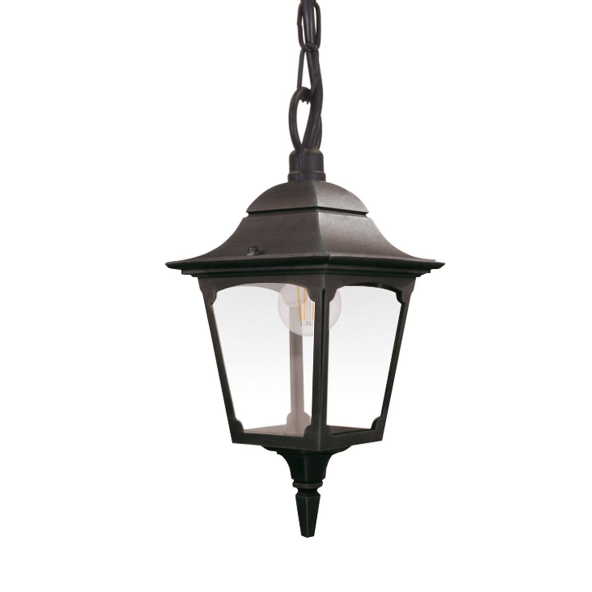 Chapel 1 Light Medium/Large Chain Lantern - Black IP44 E27