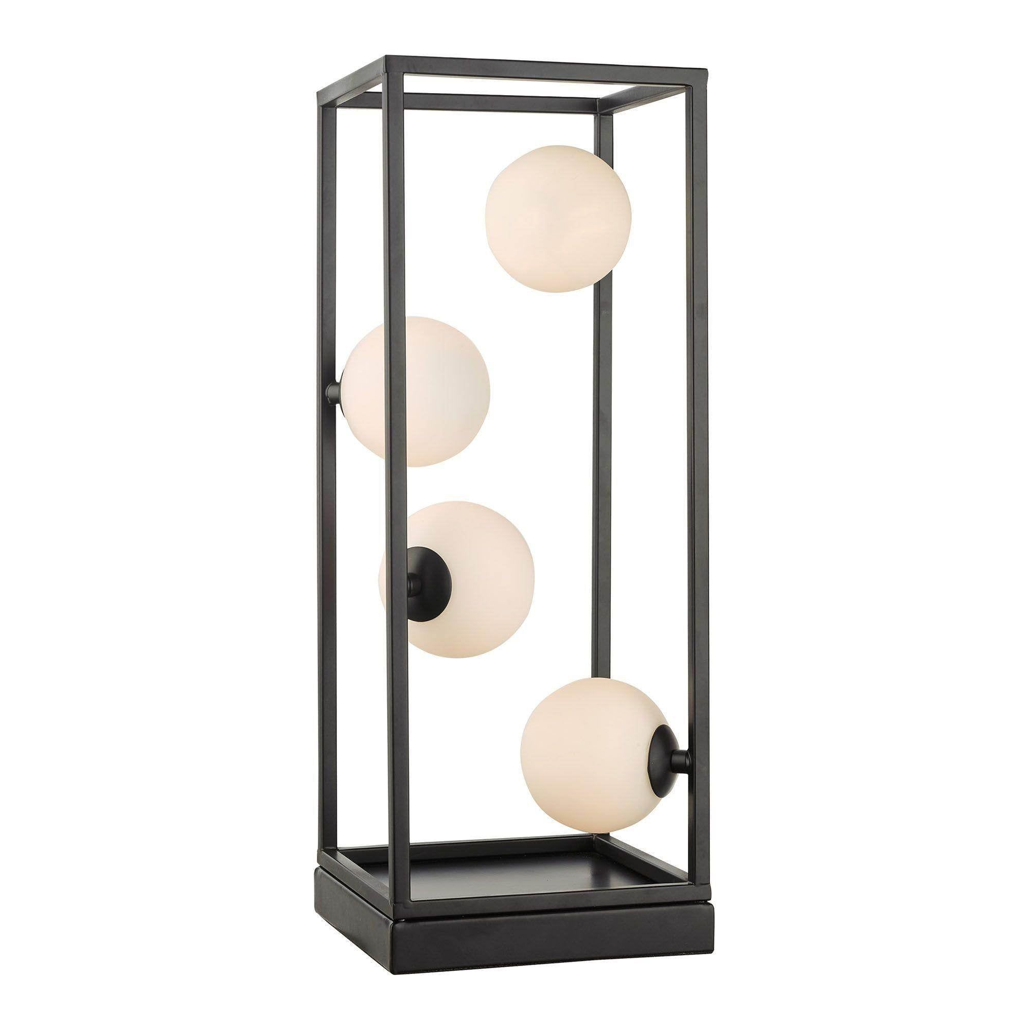 Dar Ensio 4lt Table Lamp Matt Black & Opal Glass - Cusack Lighting