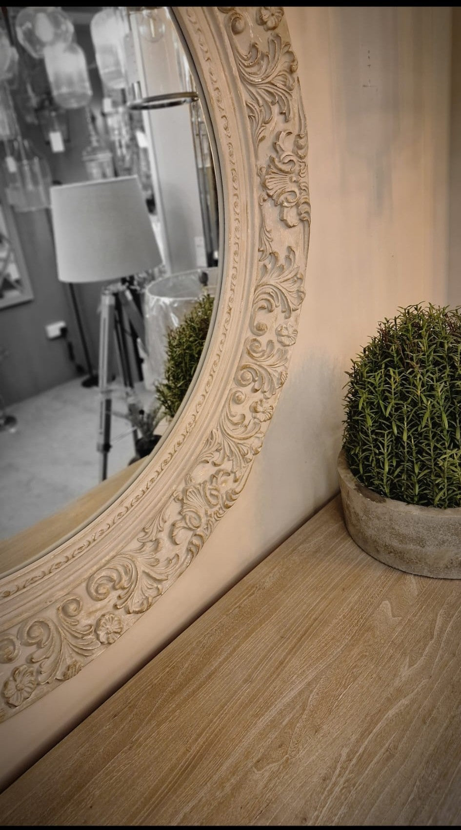 Artemis Round Leaf Scroll Distressed Mirror