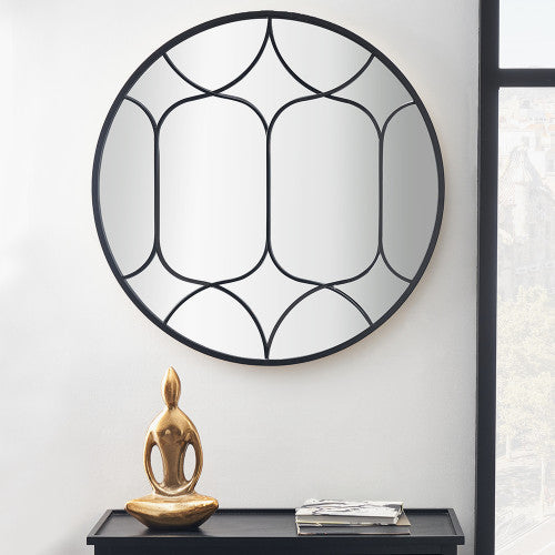 Decorative Round Wall Mirror - Black Metal Finish