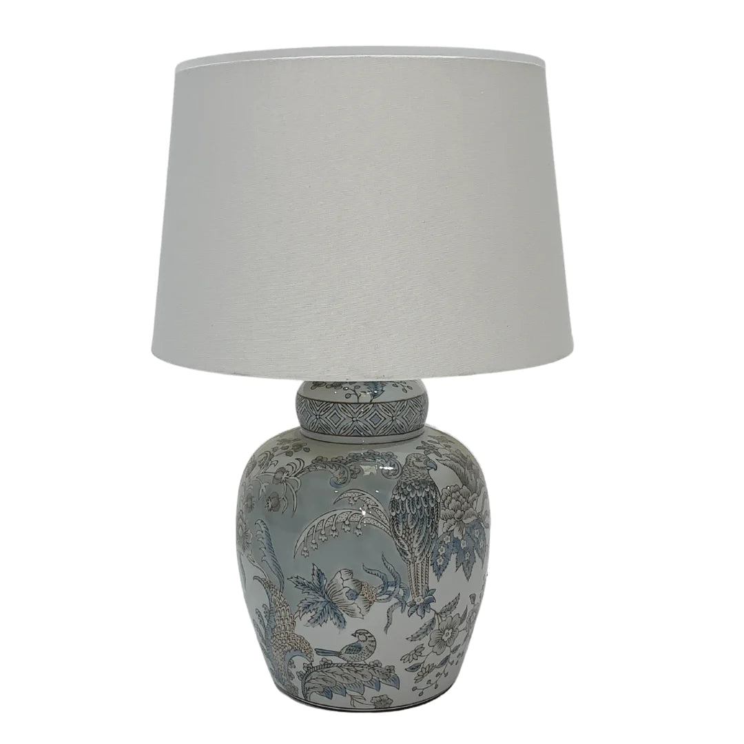 Delia Small Lamp - Light Blue & Grey Tropical Print Finish