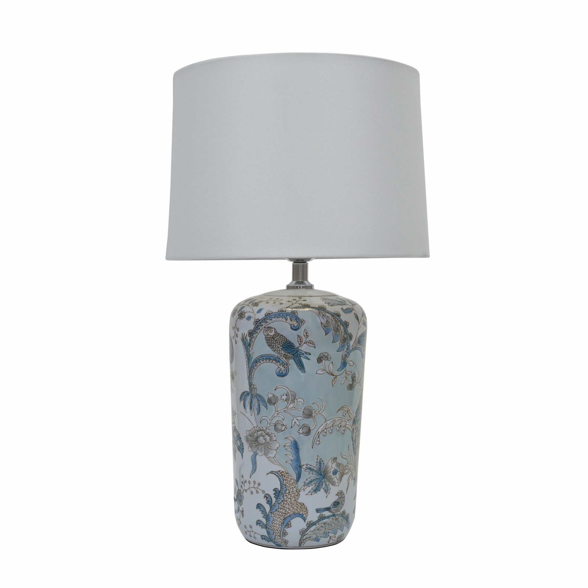 Delia Large Lamp - Light Blue & Grey Tropical Print Finish