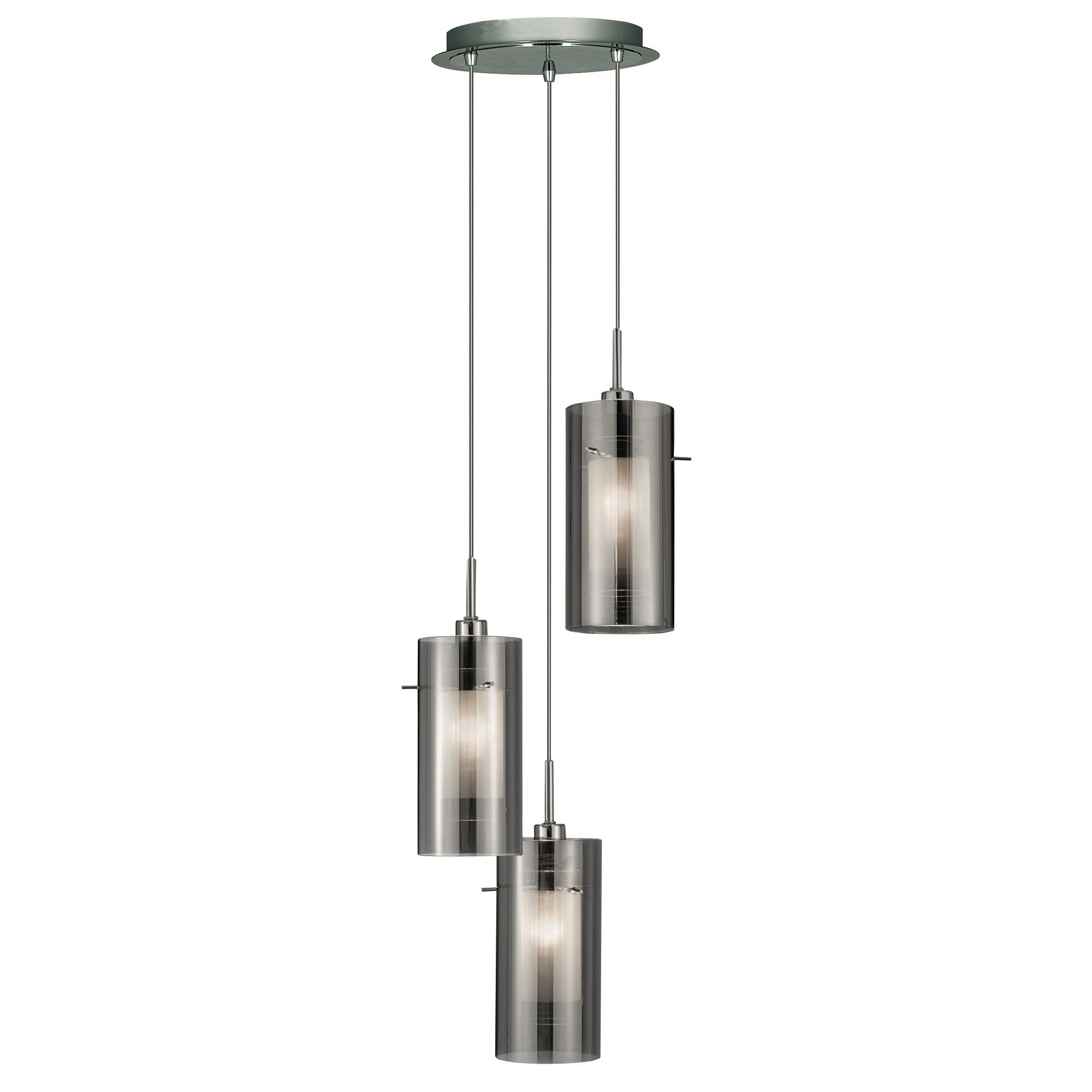Duo 3/5lt Adjustable Height, Dimmable Multi-drop Pendant - Satin Silver Metal & Glass/Smoked Glass