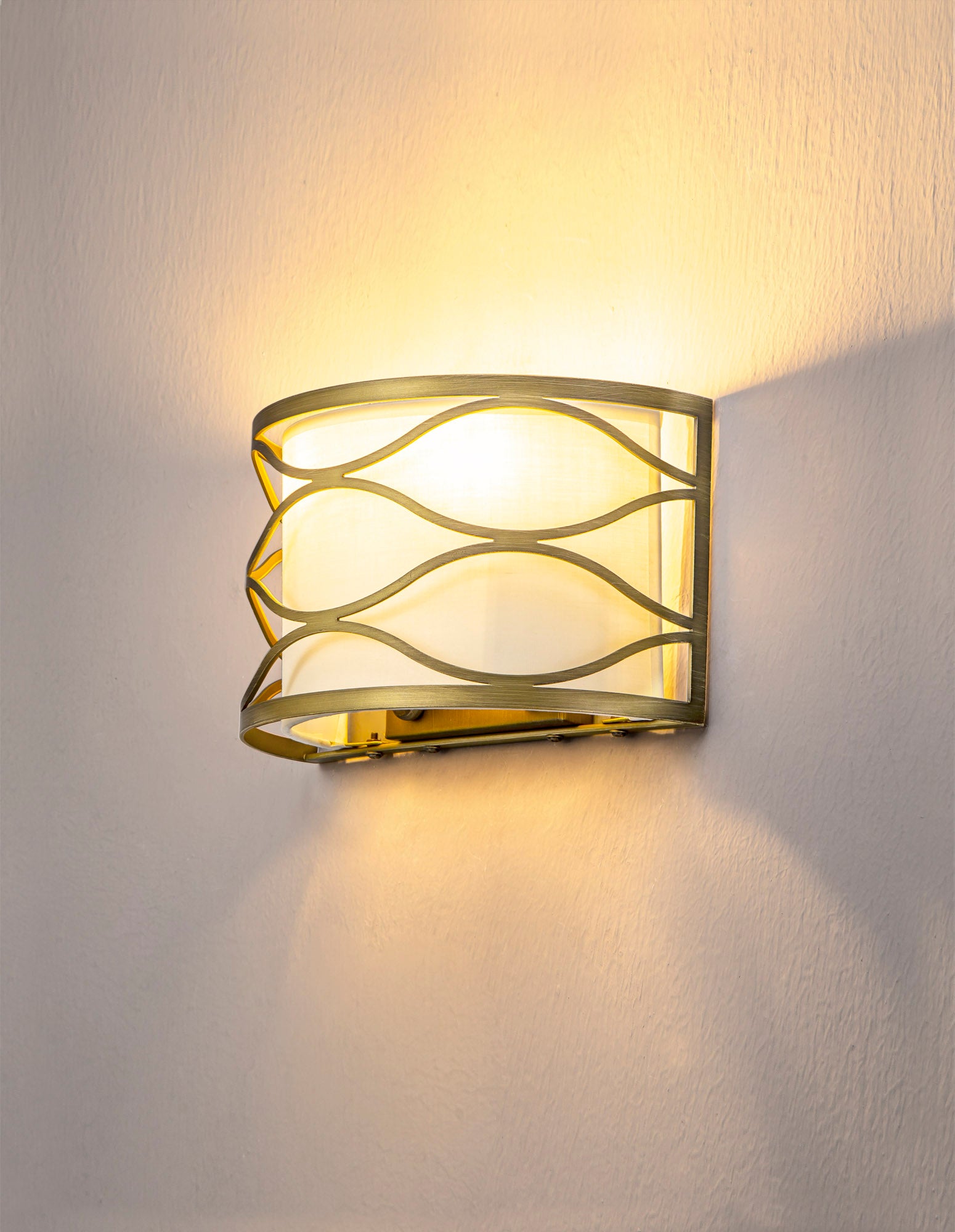 Edgerton Wall Lamp 2 Light E14 Aged Gold  &  Cream Fabric Shade