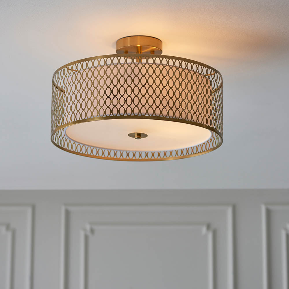 Edie 3Lt Flush Ceiling Lamp - Satin Nickel / Gold