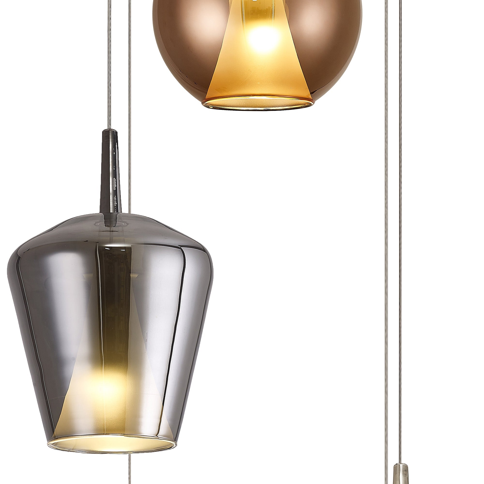 Elsa Pendant With Mixed Shades, 5 Light E27, Clear/Chrome/Bronze/Copper Glass With Frosted Inner Cone, Gold Frame