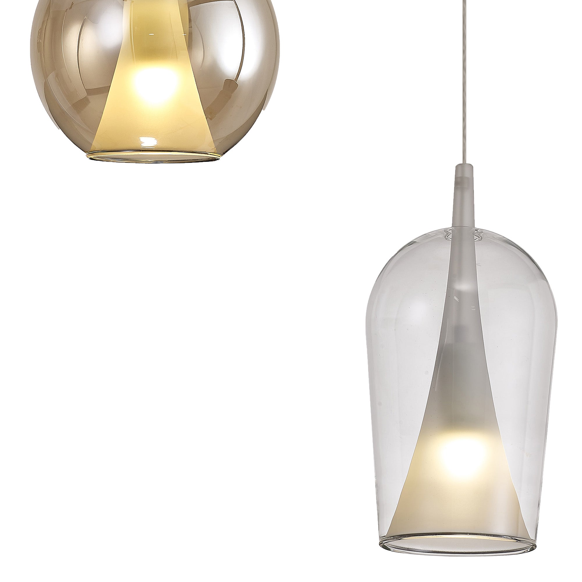 Elsa Pendant With Mixed Shades, 5 Light E27, Clear/Chrome/Bronze/Copper Glass With Frosted Inner Cone, Gold Frame