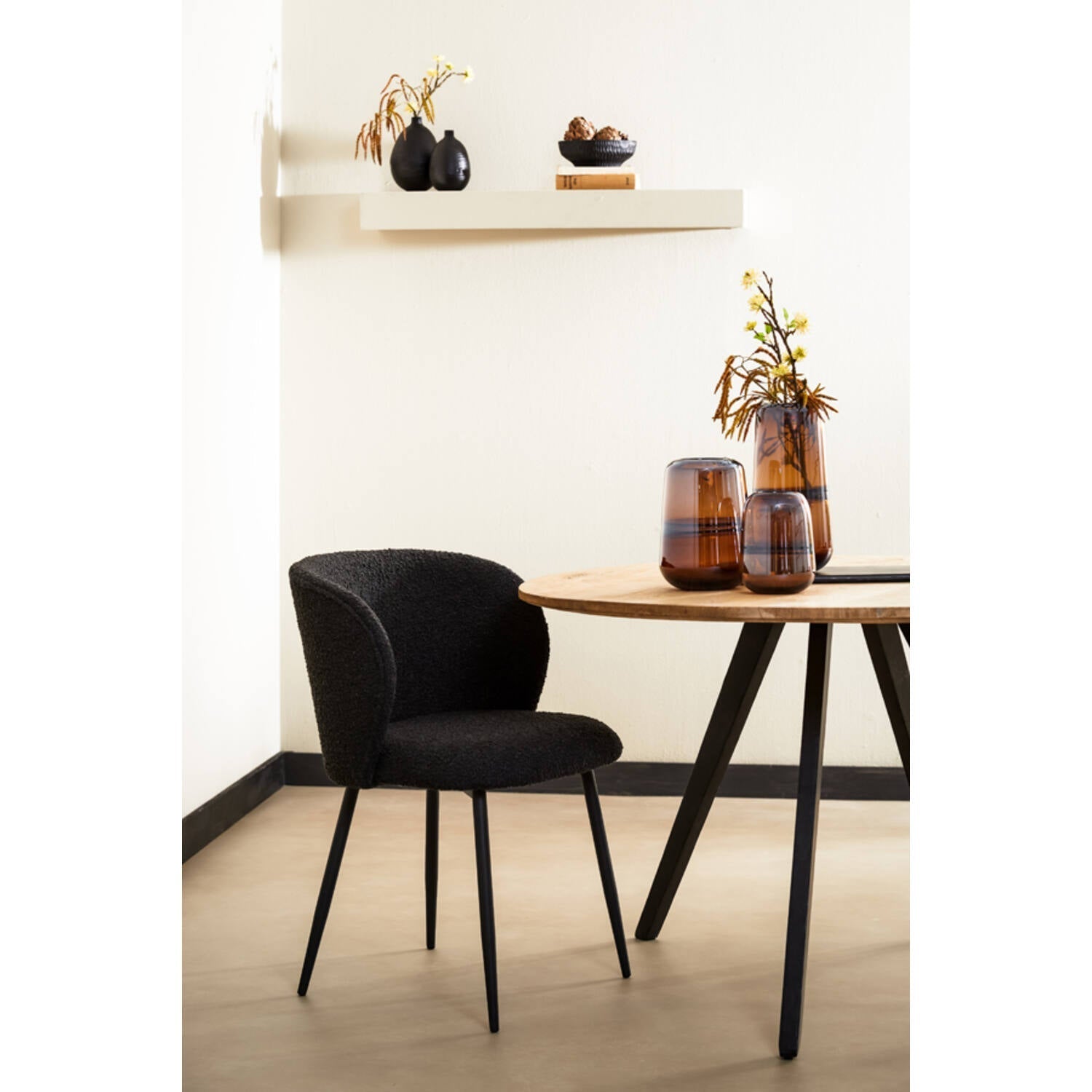 Elyna Dining Chair - Bouclé Black Finish