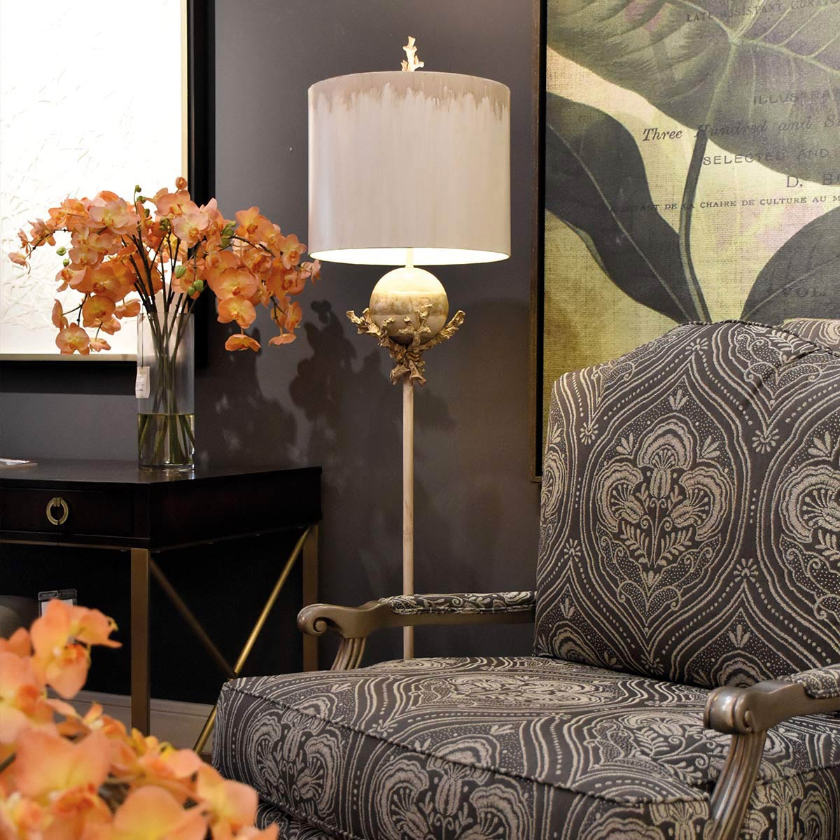 Trellis 1 Light Floor Lamp - Putty Patina & Silver Leaf with Cream and Putty Shade E27