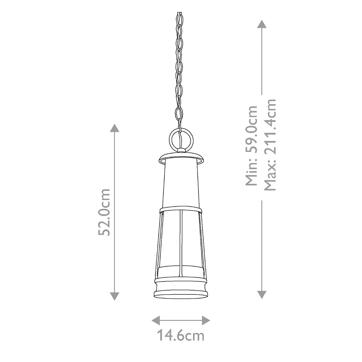 Chelsea Harbor 1 Light Chain Lantern - Storm Cloud IP23 E27