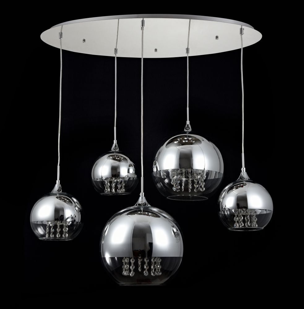 MAYTONI | Fermi 5lt Pendant Lamp | Nickel w/Chrome & Glass - Cusack Lighting