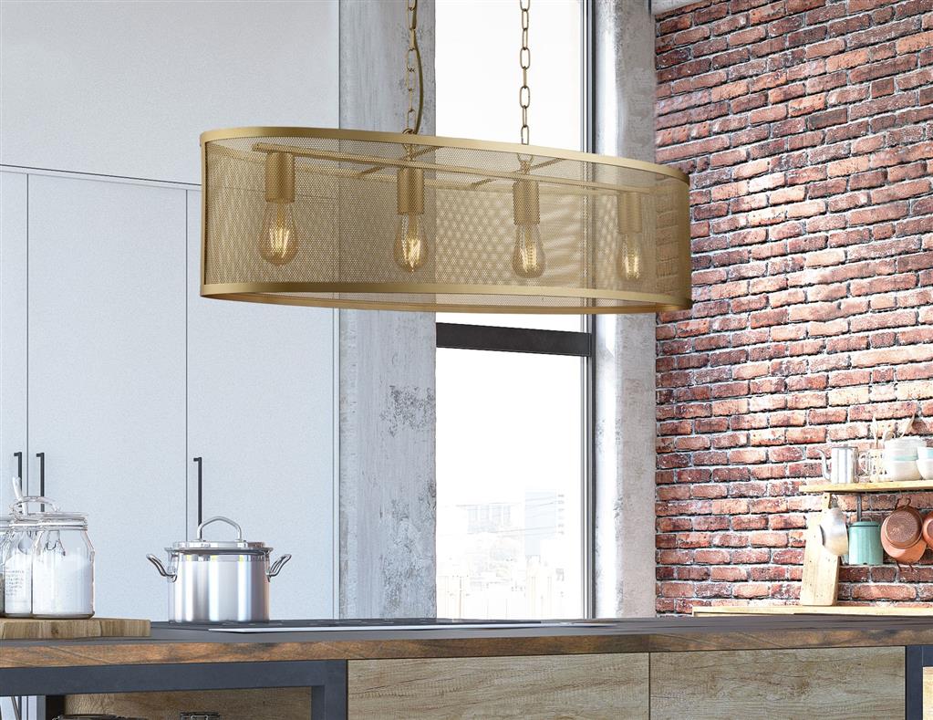 Fishnet 4Lt Oval Kitchen Light  - Black/Gold Finish