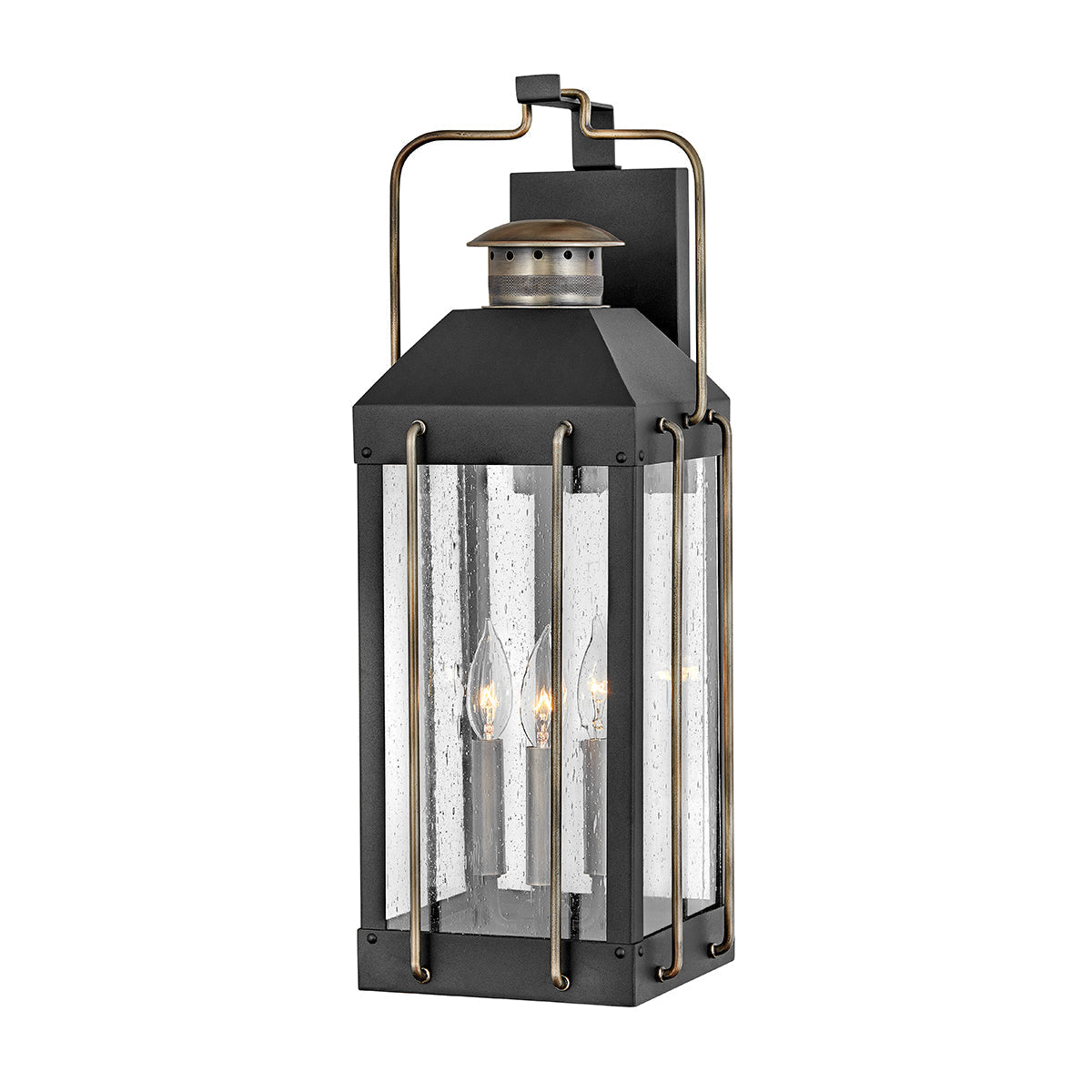 Fitzgerald Large Wall Lantern - Black & Bronze Finish