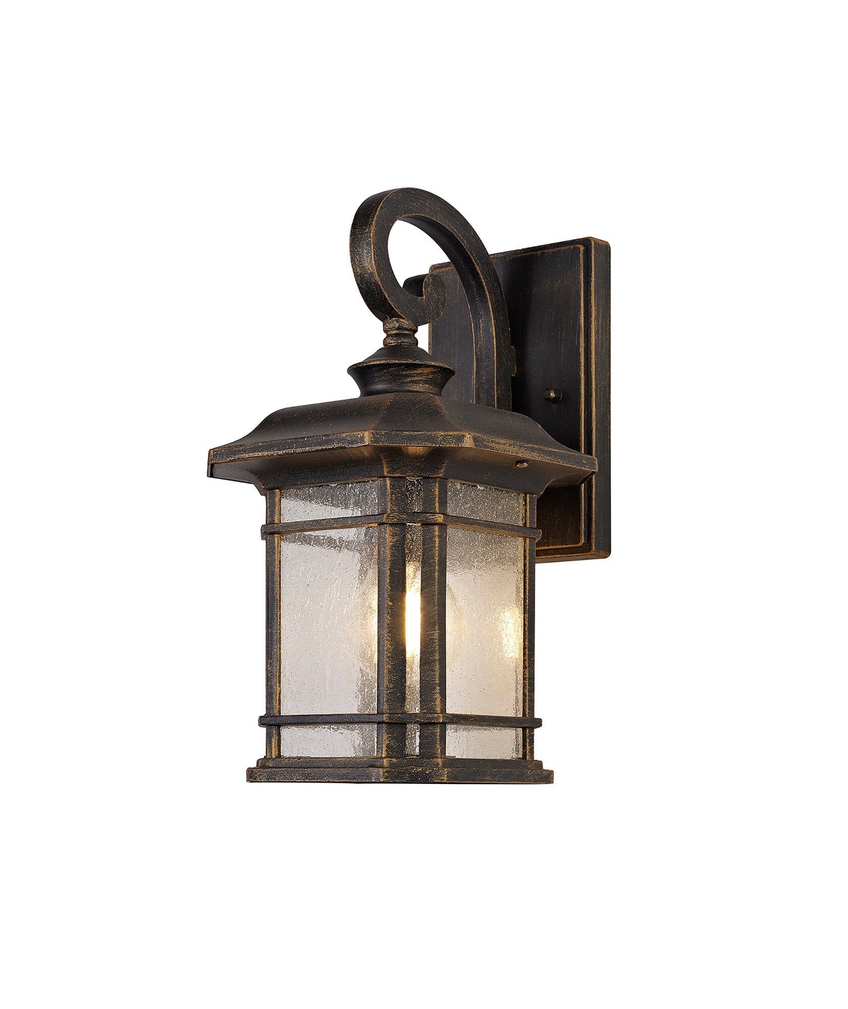 Gavyn Half Wall Lamp, 1 x E27, Brushed Black Gold/Seeded Glass, IP54, 2yrs Warranty