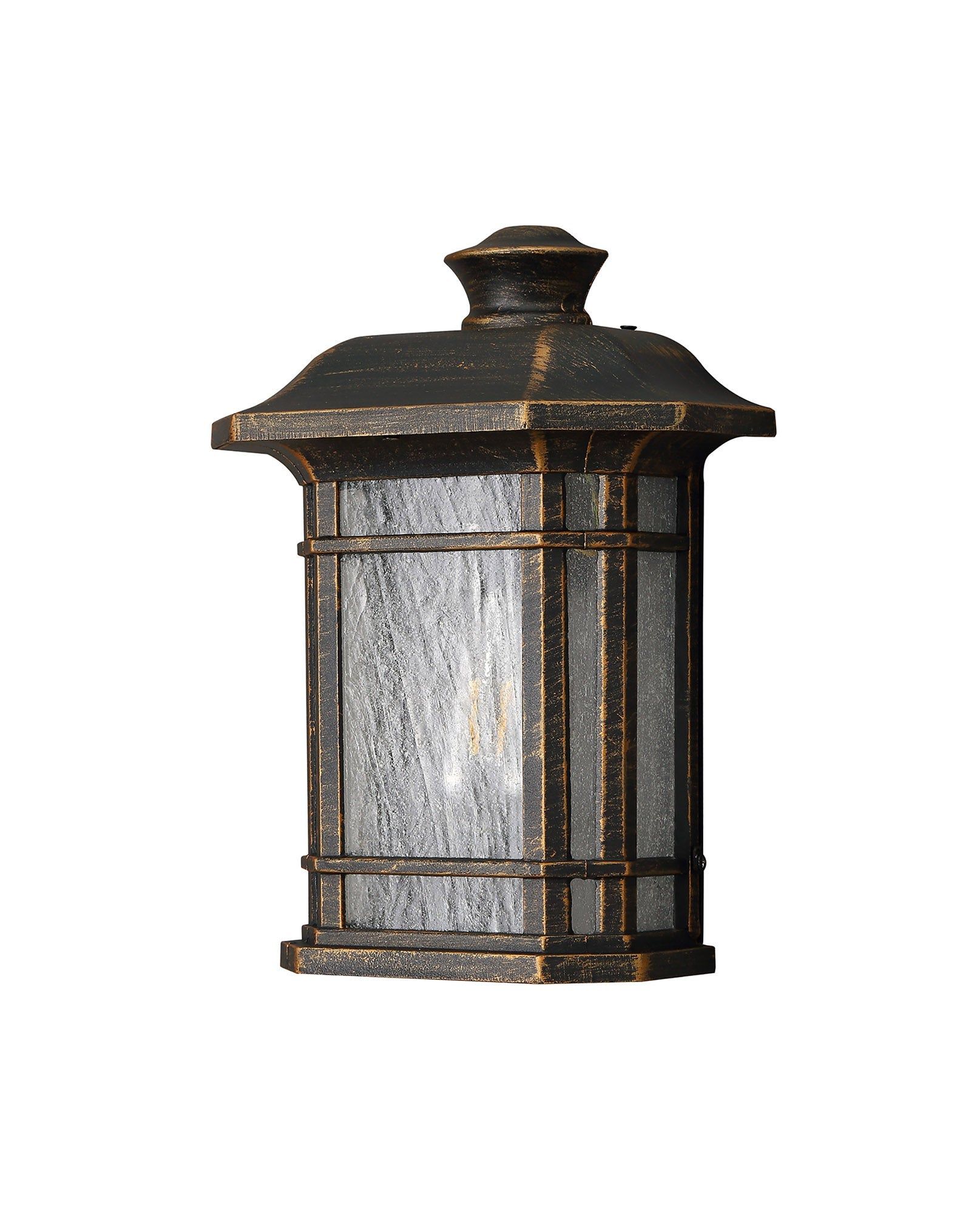 Gavyn Half Wall Lamp, 1 x E27, Brushed Black Gold/Seeded Glass, IP54, 2yrs Warranty