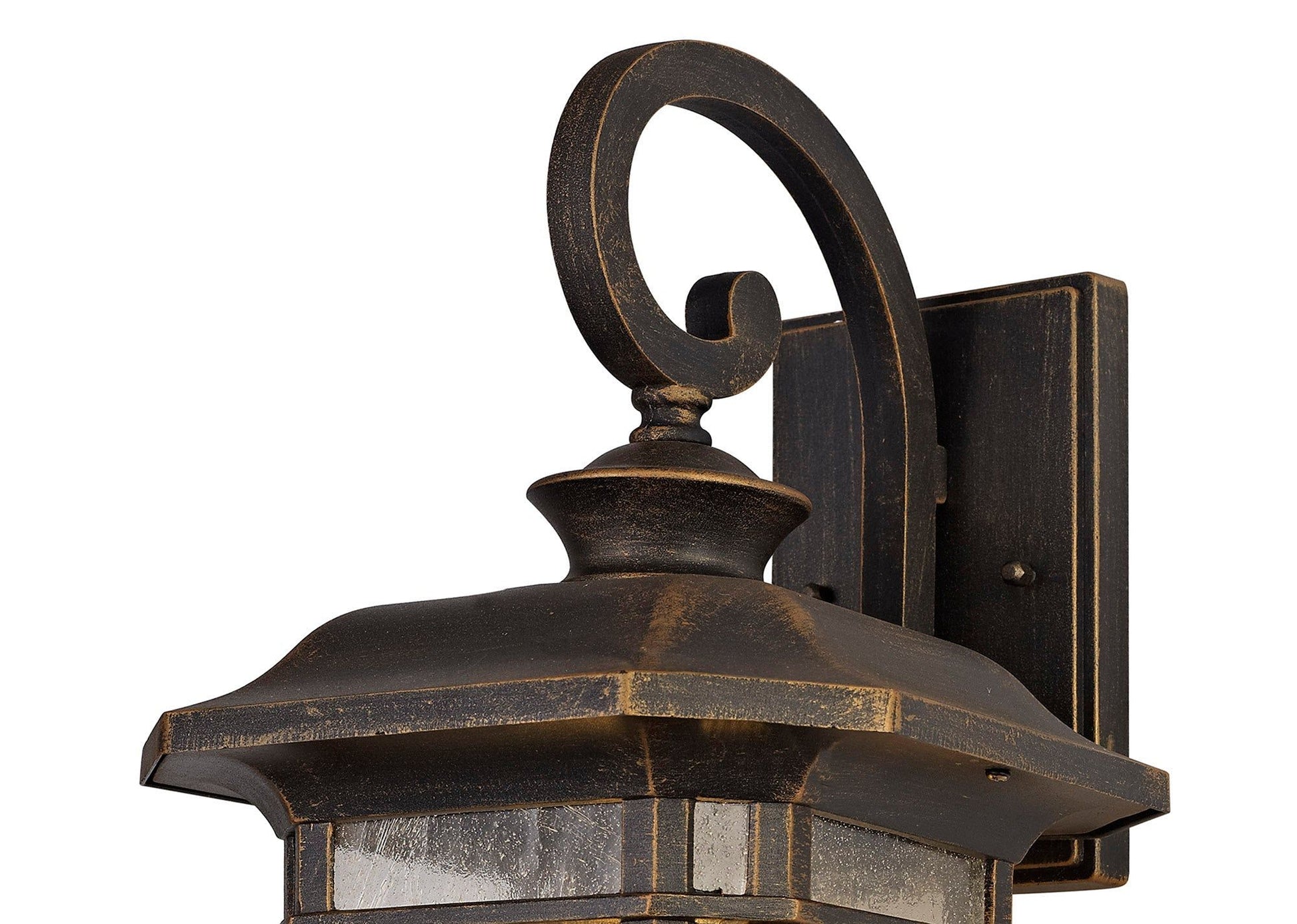 Gavyn Half Wall Lamp, 1 x E27, Brushed Black Gold/Seeded Glass, IP54, 2yrs Warranty