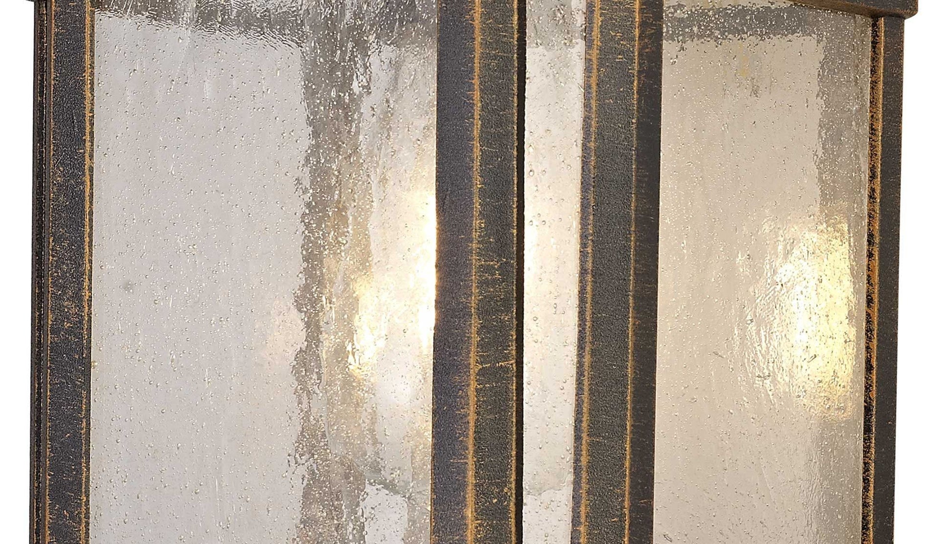 Gavyn Half Wall Lamp, 1 x E27, Brushed Black Gold/Seeded Glass, IP54, 2yrs Warranty