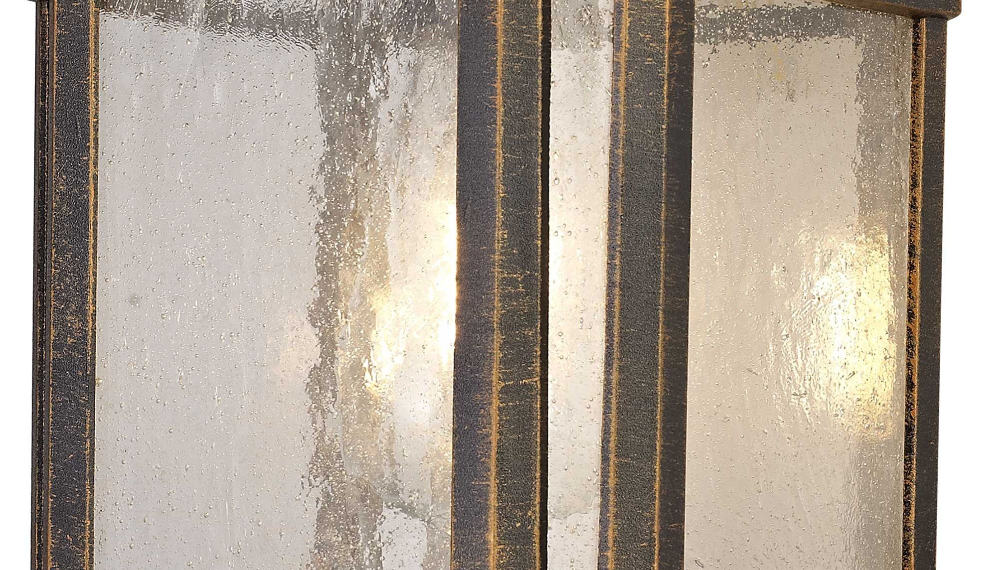 Gavyn Half Wall Lamp, 1 x E27, Brushed Black Gold/Seeded Glass, IP54, 2yrs Warranty