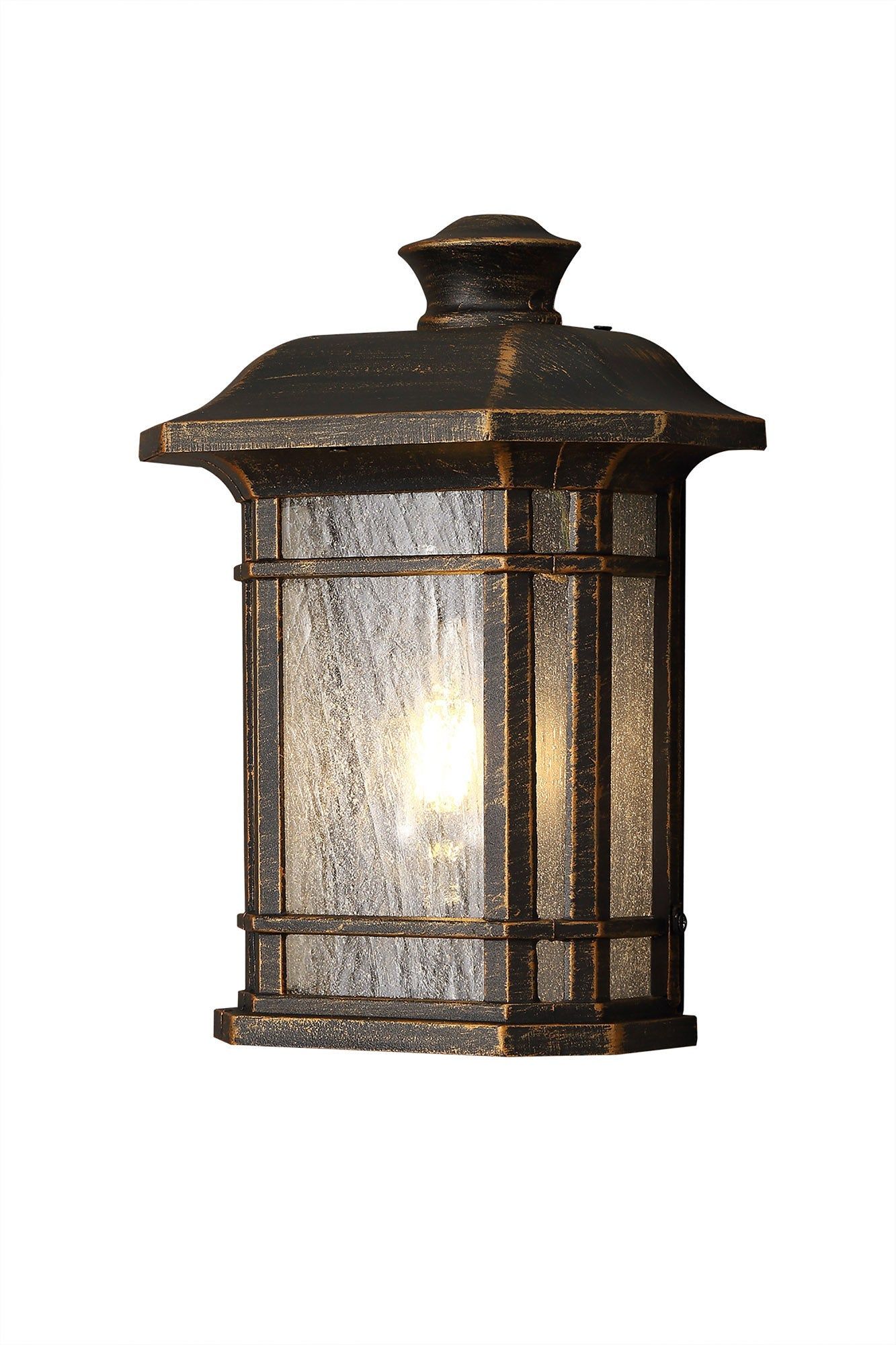 Gavyn Half Wall Lamp, 1 x E27, Brushed Black Gold/Seeded Glass, IP54, 2yrs Warranty