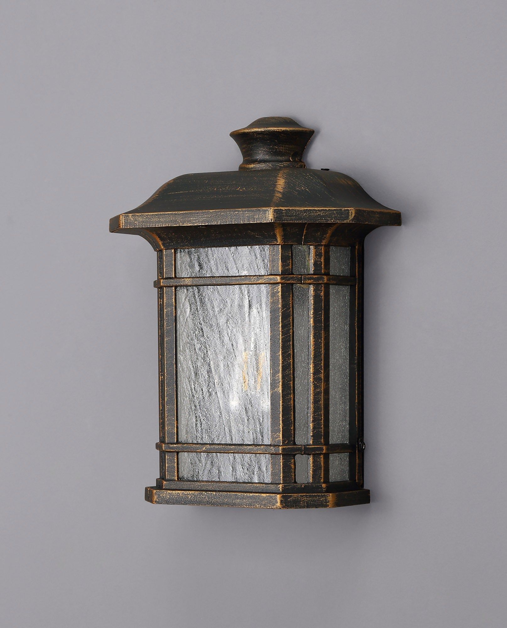 Gavyn Half Wall Lamp, 1 x E27, Brushed Black Gold/Seeded Glass, IP54, 2yrs Warranty