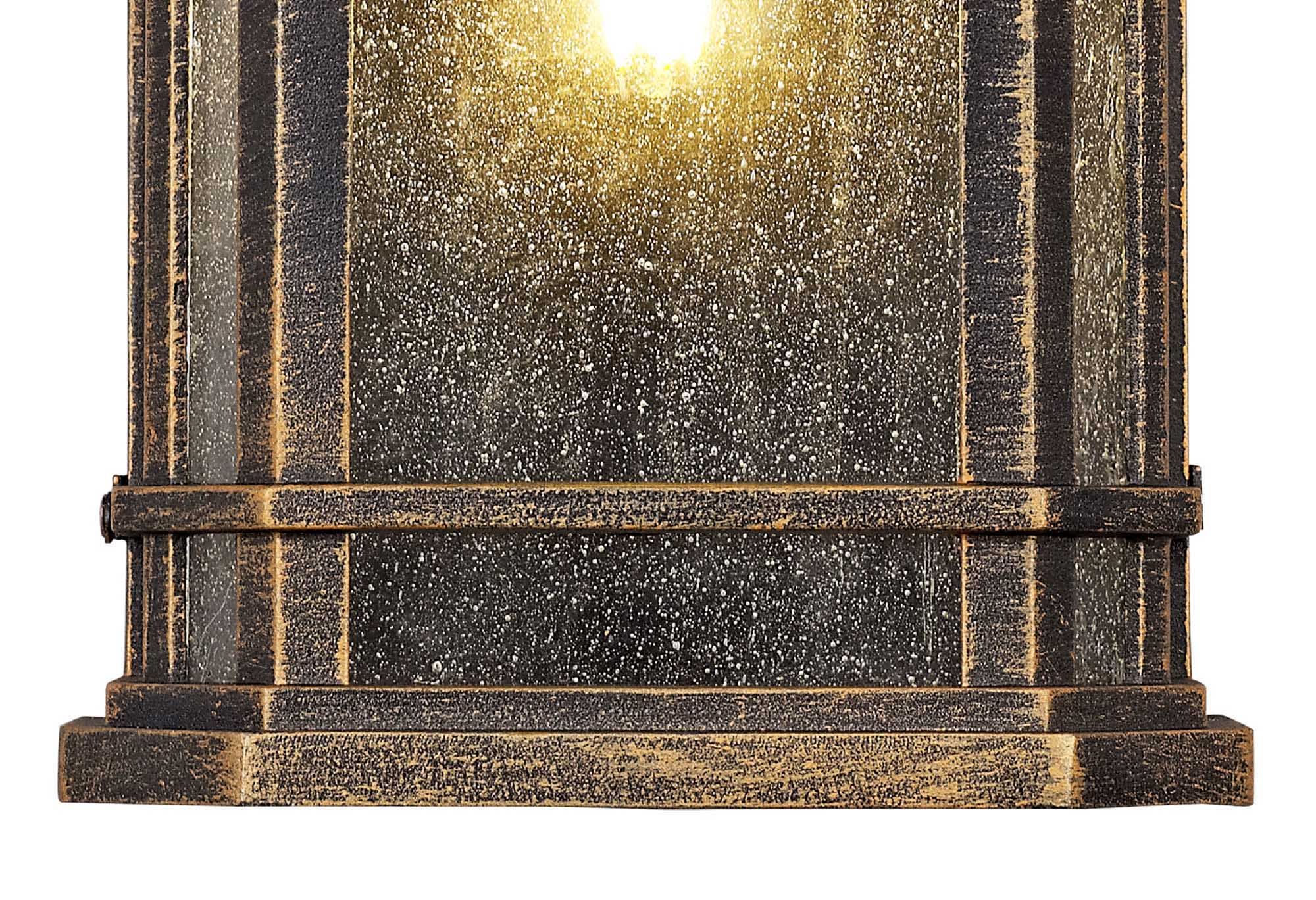 Gavyn Half Wall Lamp, 1 x E27, Brushed Black Gold/Seeded Glass, IP54, 2yrs Warranty