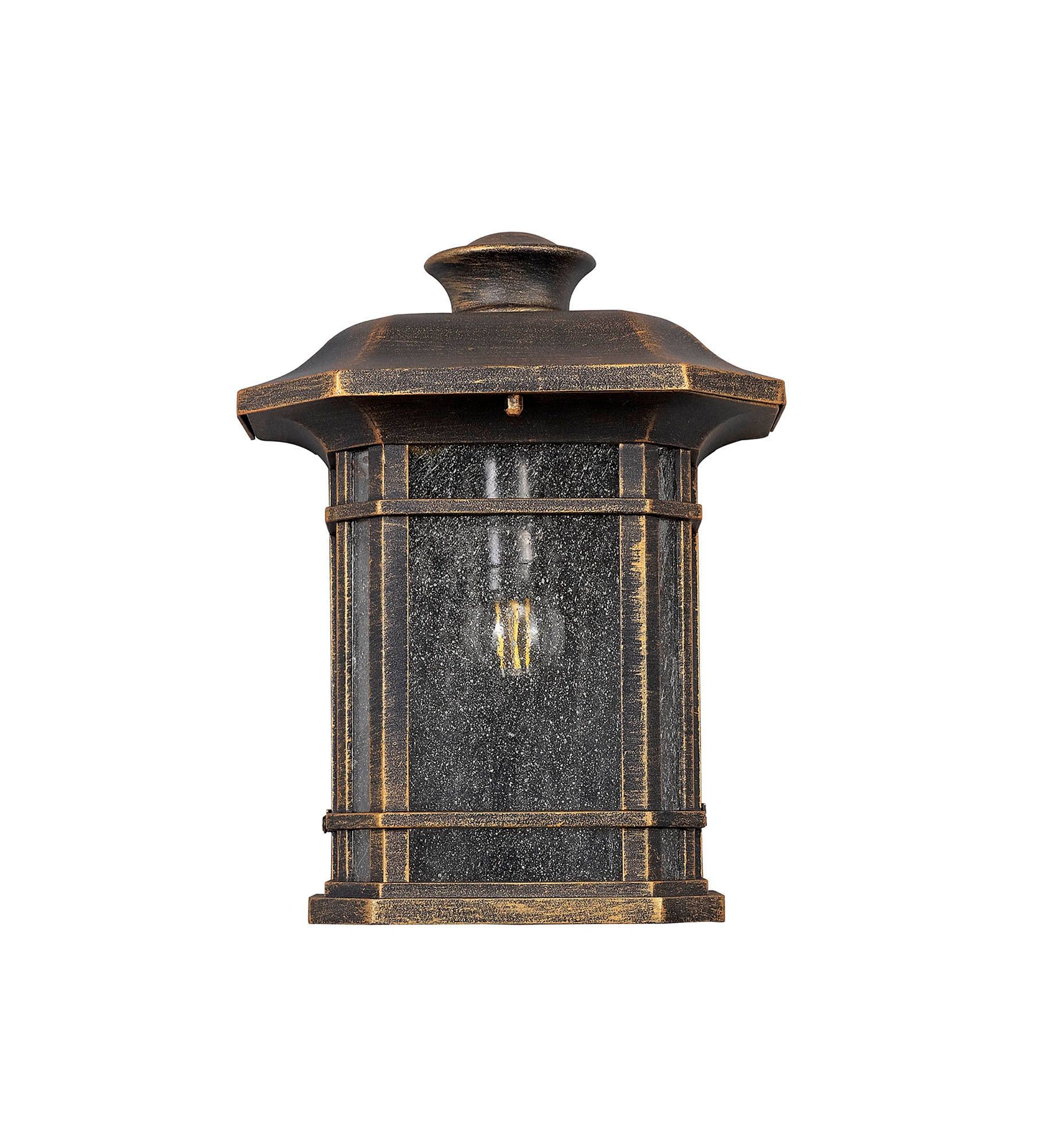 Gavyn Half Wall Lamp, 1 x E27, Brushed Black Gold/Seeded Glass, IP54, 2yrs Warranty