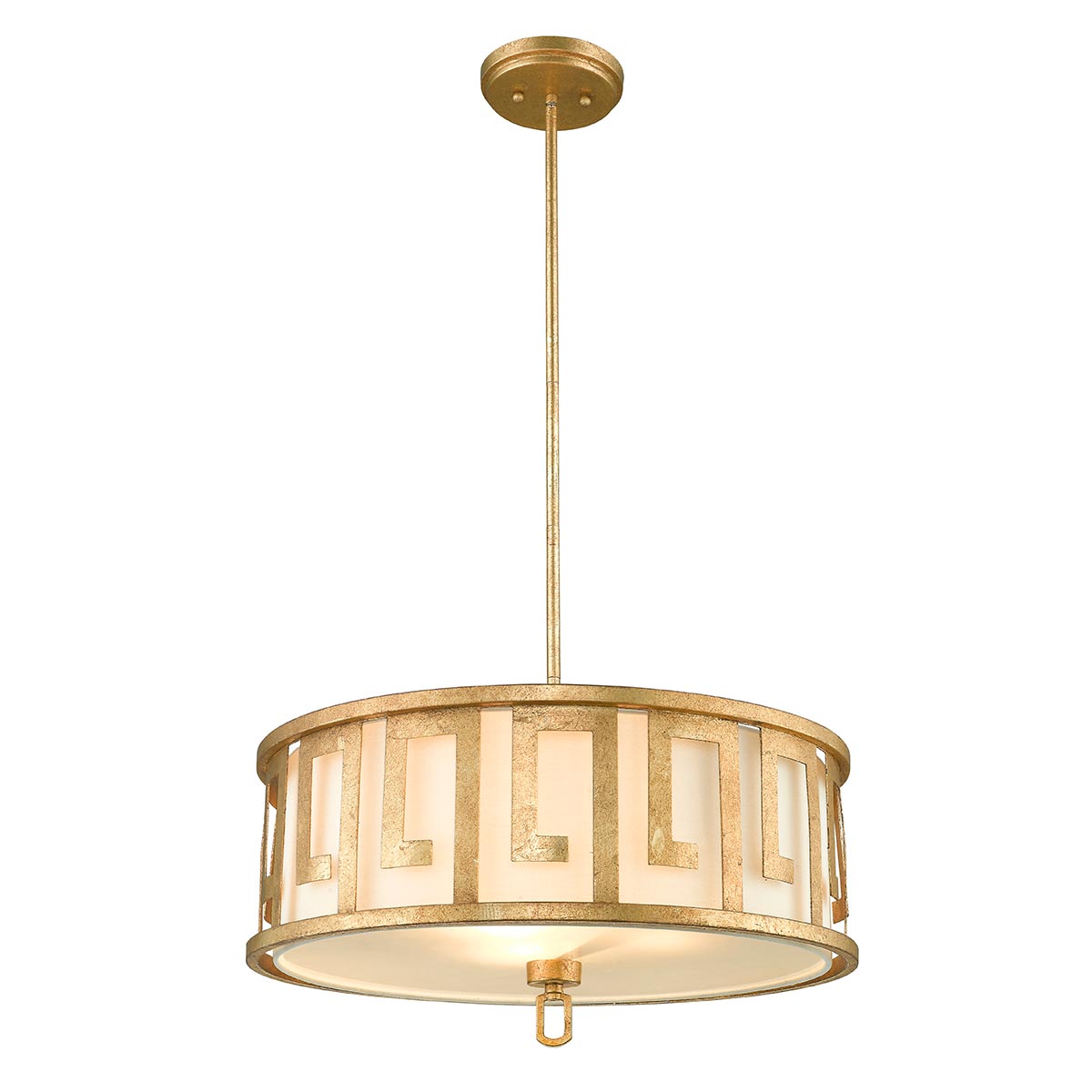 Lemuria 2/3Lt Pendant - Distressed Gold, Ivory Shade E27