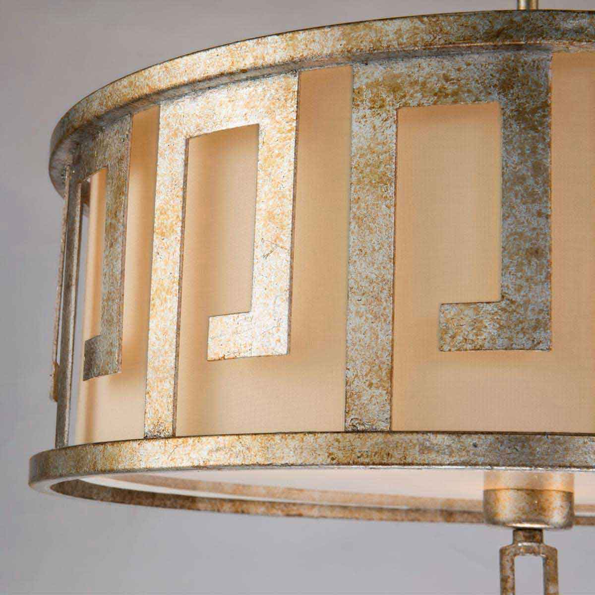 Lemuria 2/3Lt Pendant - Distressed Gold, Ivory Shade E27