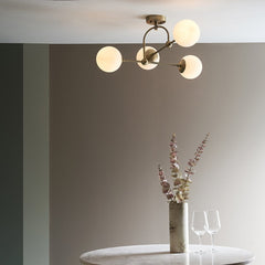 Halbrooke 4Lt Semi Flush - Antique Brass & Opal Finish - Cusack Lighting