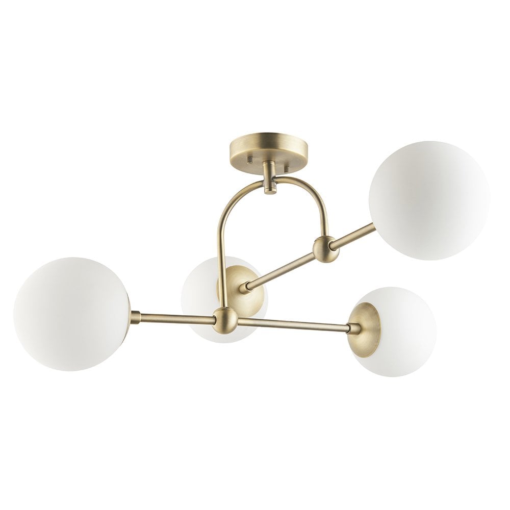 Halbrooke 4Lt Semi Flush - Antique Brass & Opal Finish - Cusack Lighting