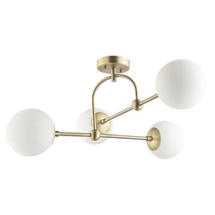 Halbrooke 4Lt Semi Flush - Antique Brass & Opal Finish - Cusack Lighting