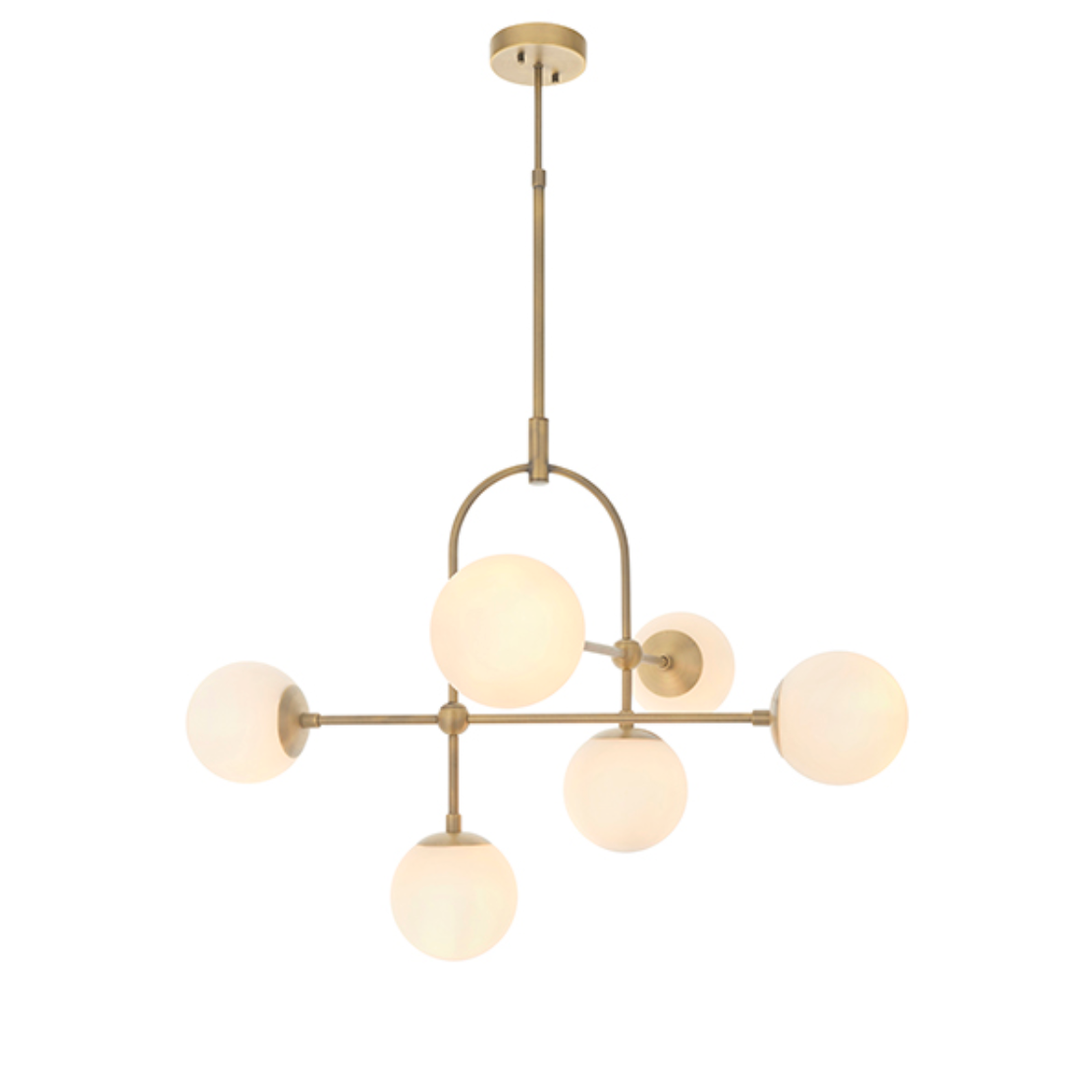 Halbrooke 6Lt Centre Ceiling Light - Antique Brass & Opal Finish - Cusack Lighting