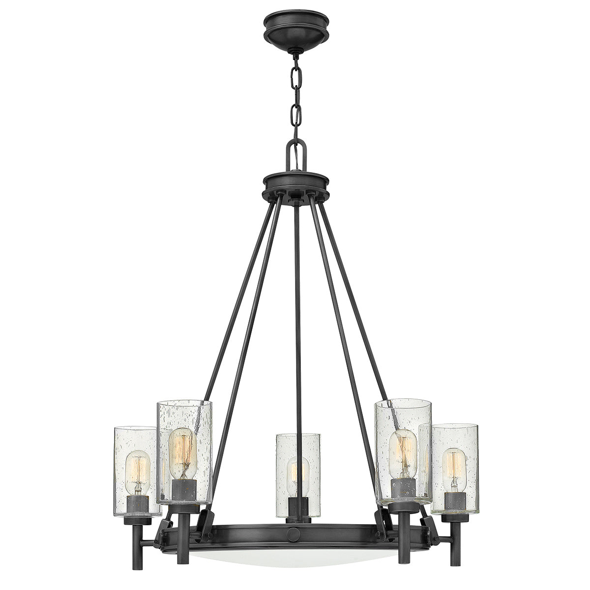 Collier 5 lt Chandelier with clear Seeded glass on arms and off-white centre glass - Black Oxide E27