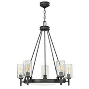 Collier 5 lt Chandelier with clear Seeded glass on arms and off-white centre glass - Black Oxide E27