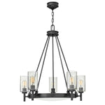 Collier 5 lt Chandelier with clear Seeded glass on arms and off-white centre glass - Black Oxide E27