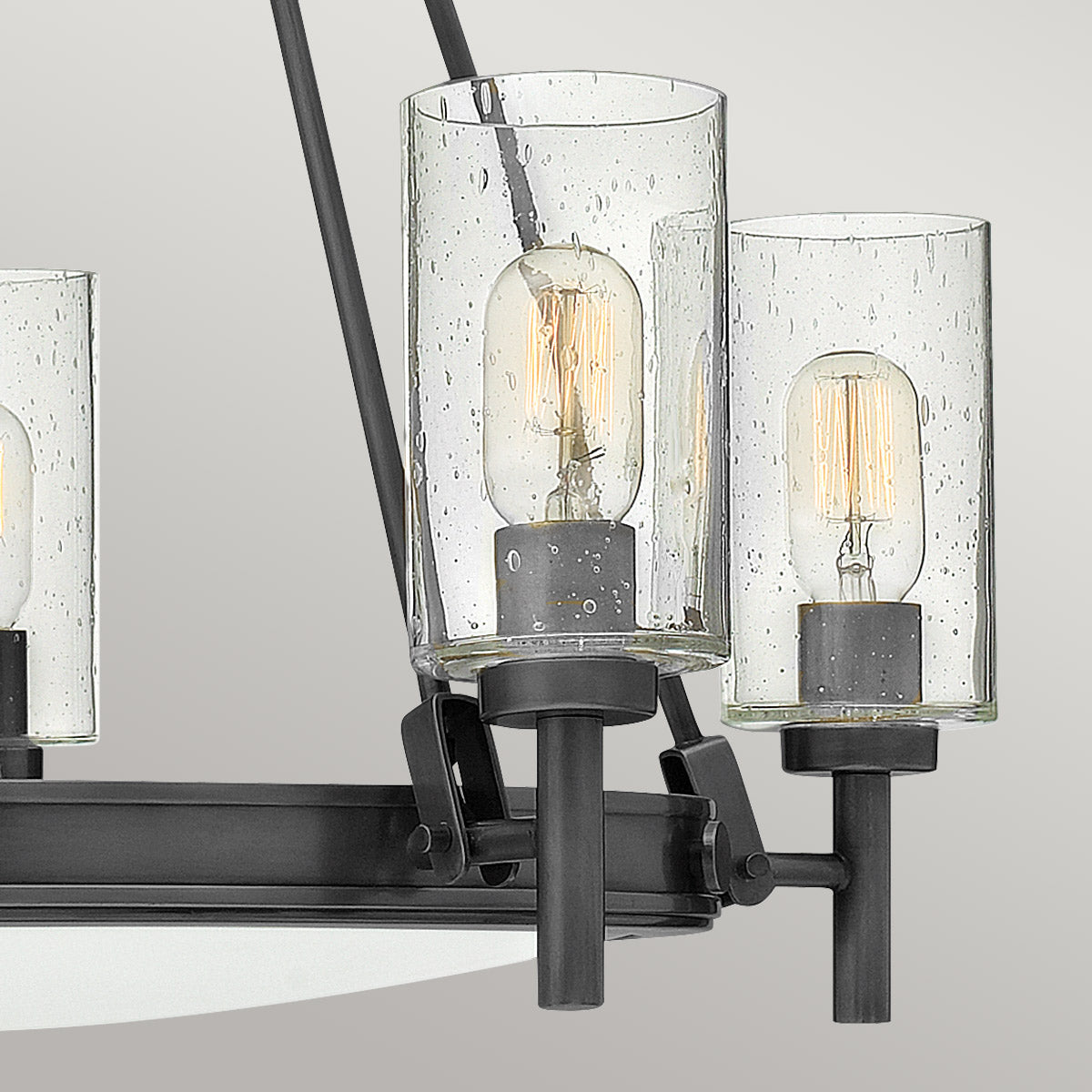 Collier 5 lt Chandelier with clear Seeded glass on arms and off-white centre glass - Black Oxide E27