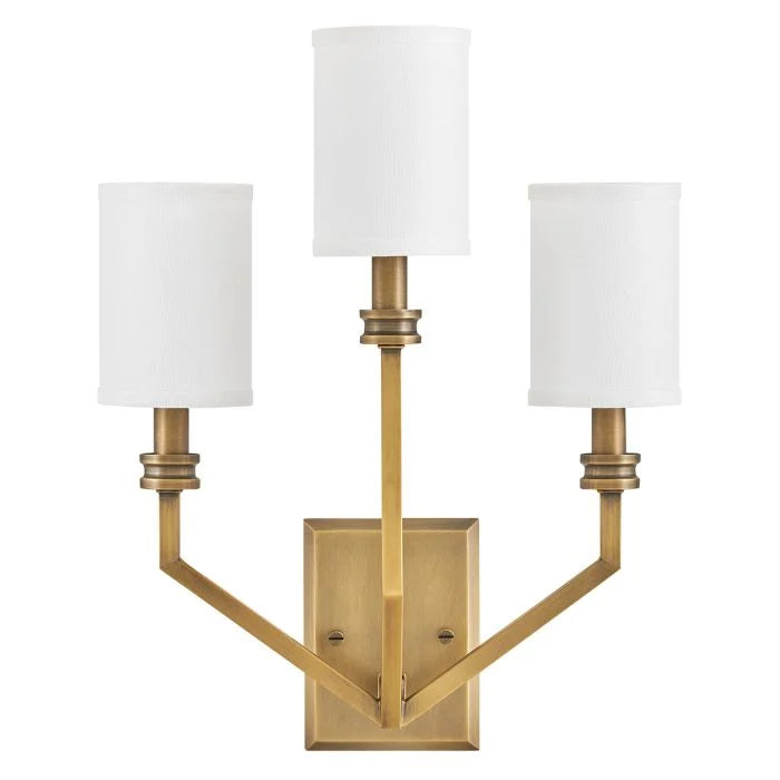 Hinkley Moore 3 lt Large Wall Light - Heritage Brass with Ivory Linen Shade